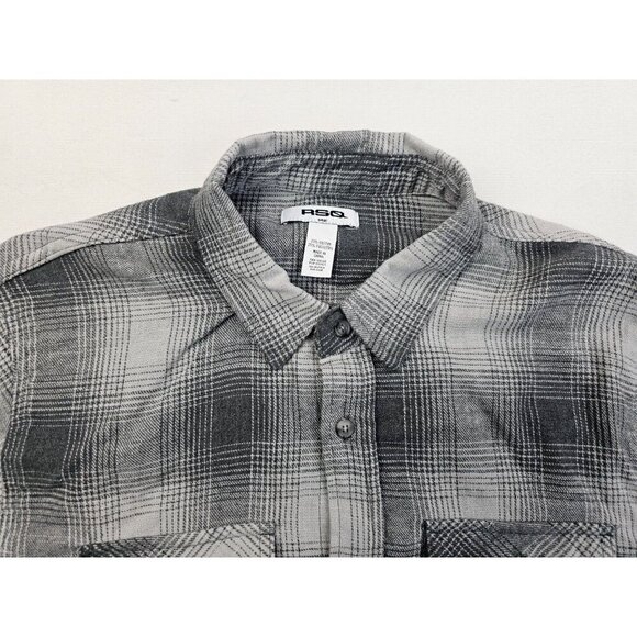 RSQ Size Small Mens Gray Checl Long Sleeve Cotton Blend Two Pocket Flannel Shirt - Picture 9 of 9